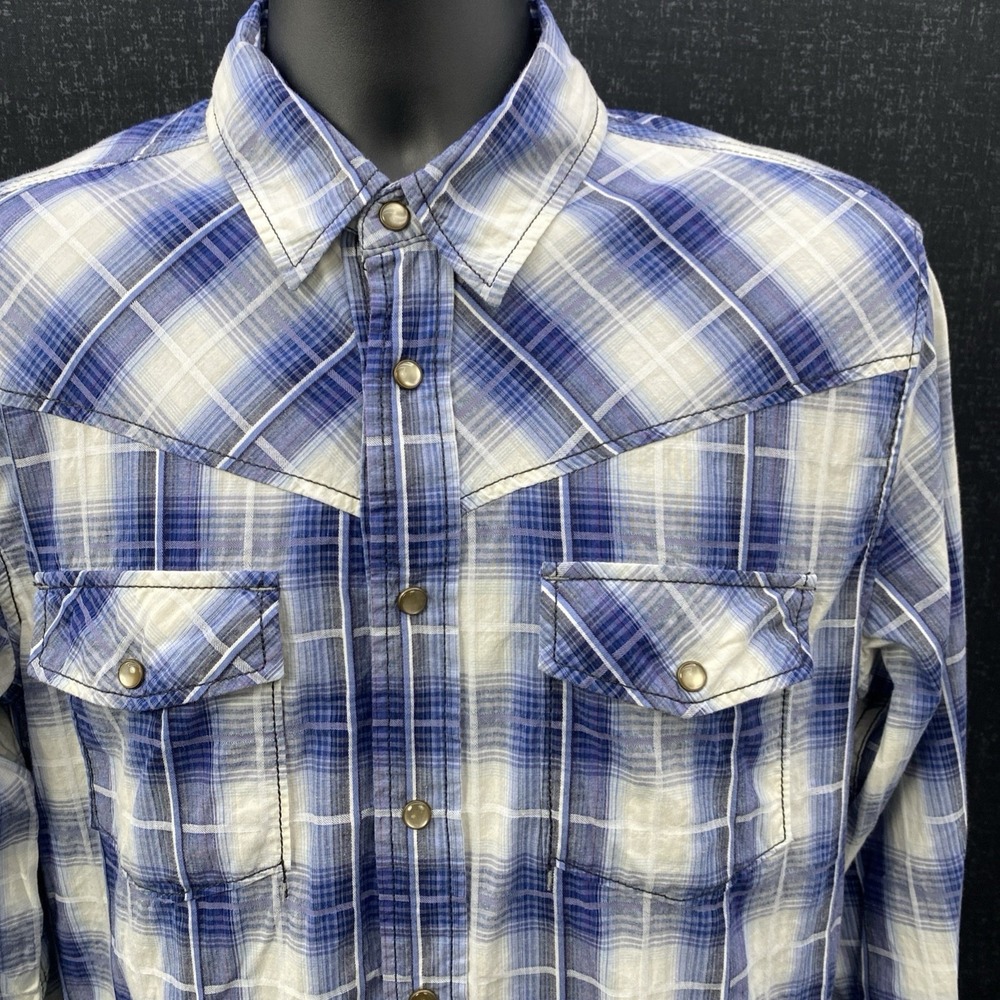 Ed Hardy Christian Audigier Mens Medium Snap Button Plaid Western Cowboy Shirt